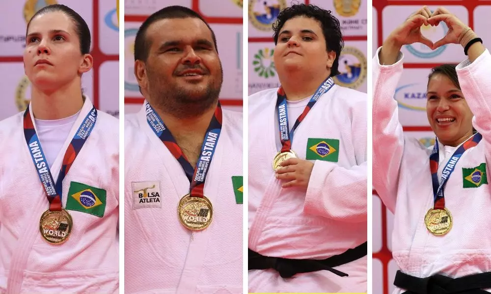 Alana Maldonado, Willians Araújo, Rebeca Silva e Brenda Freitas conquistaram a medalha de ouro no Mundial de judô paralímpico, em Astana, no Cazaquistão