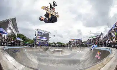 Na imagem, Luigi Cini durante suas manobras no bowl de Florianópolis.