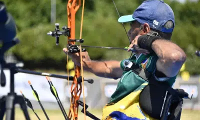 Hélcio Perillo na semifinal de etapa da Copa Europeia de tiro com arco paraolímpico