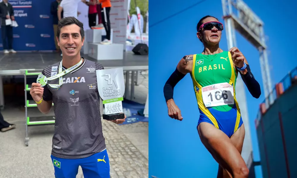 Caio Bonfim e Viviane Lyra em marcha atlética na Polônia