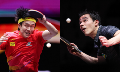 Wang Chuqin e Hugo Calderano no Mundial de tênis de mesa