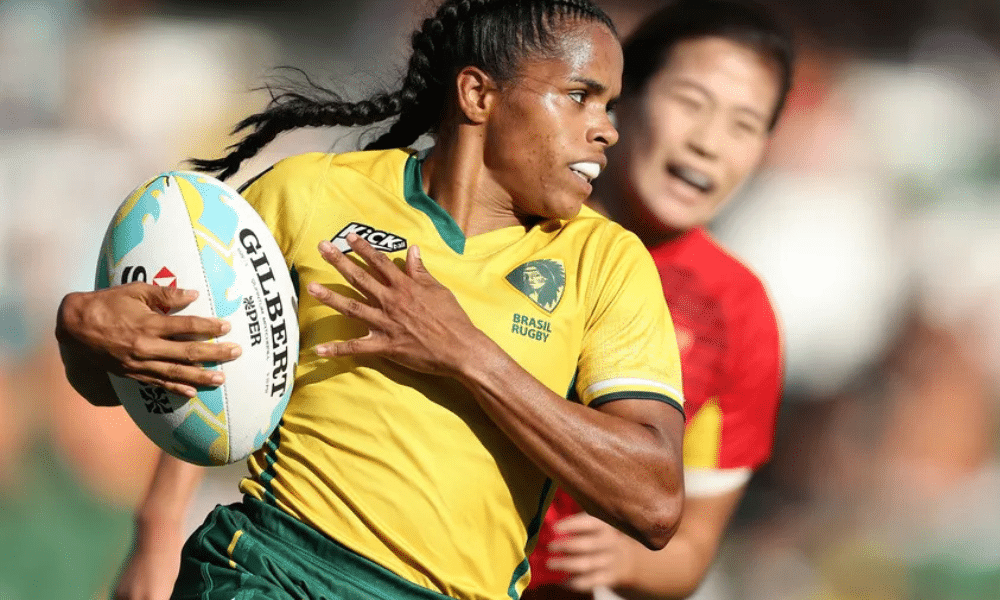 Thalia Costa em partida do circuito mundial de rugby sevens SVNS