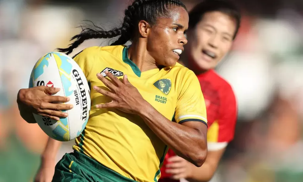 Thalia Costa em partida do circuito mundial de rugby sevens SVNS