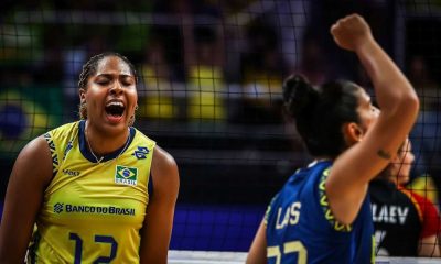 ANA CRISTINA COMEMORA PONTO EM PARTIDA CONTRA A ALEMANHA PELA LIGA DAS NAÇÕES DE VÔLEI FEMININO