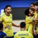 VNL: Jogadores do Brasil comemoram ponto contra a Eslovênia na Liga das Nações