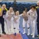 Gabriella Vianna, Ana Toldo, Mariana Pistoia e Bia Bulcão comemoram a medalha de bronze no florete feminino no Campeonato Pan-Americano de esgrima