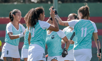 Jogadoras do Rio Hockey durante o Campeonato Brasileiro de hóquei sobre a grama