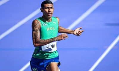 2024.08.05 - Jogos Olímpicos Paris 2024 - Atletismo masculino - 400m com barreiras masculino - Matheus Lima na disputa das eliminatórias. - Foto: Wander Roberto/COB