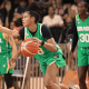 Bella Nascimento em ação contra o Cnadá seleção basquete feminino