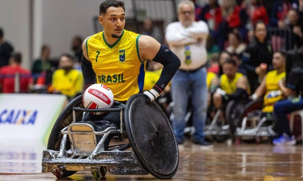 Gabriel Feitosa na vitória do Brasil sobre o Peru na Copa América de rúgbi em cadeira de rodas