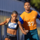 Clara Daniele corre ao lado do guia Igor Clemente durante prova dos 100m no CT Paralímpico