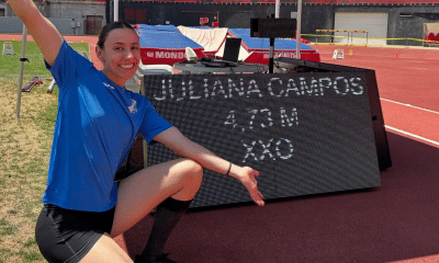 Juliana Campos comemora sua melhor marca no salto com vara