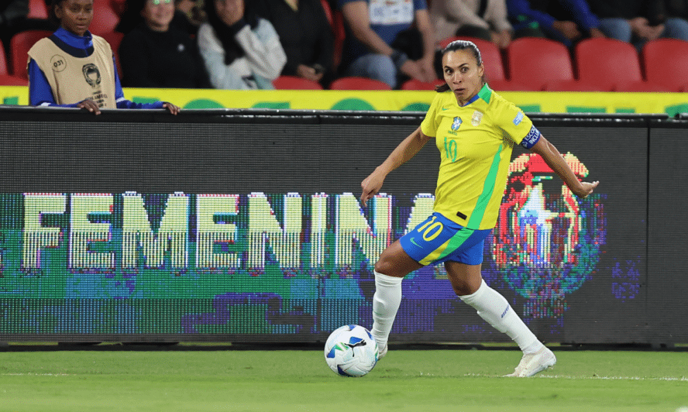 Marta no jogo entre Brasil e Uruguai na semifinal da Copa América Feminina