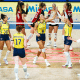 Atletas do Brasil comemoram ponto contra a Alemanha na VNL