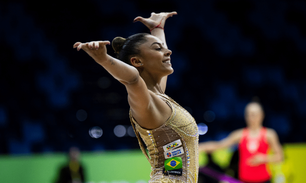 Babi Domingos durante a passagem do treino de pódio no Mundial de GR