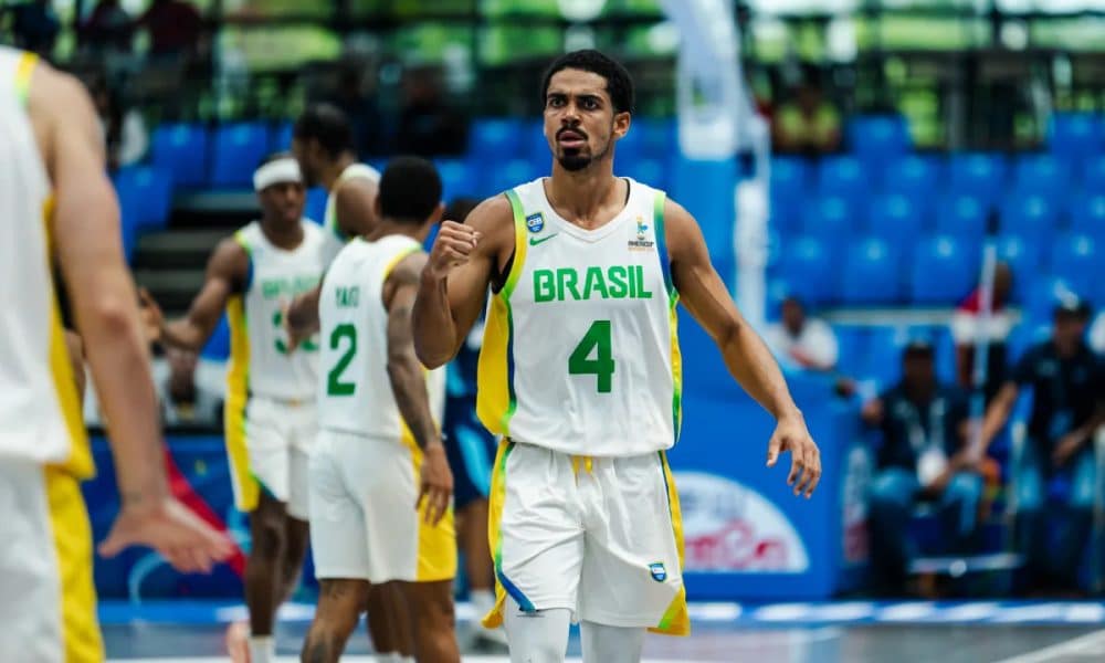 Na imagem, Alexey Borges comemorando a primeira vitória do Brasil na AmeriCup 2025.