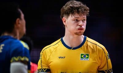 Lukas Bergmann em derrota do Brasil para a Polônia na semifinal da VNL