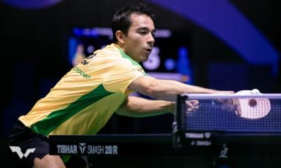 Hugo Calderano nas quartas do WTT Foz do Iguaçu