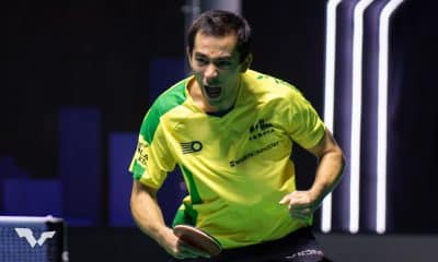 Hugo Calderano na semifinal do WTT Star Contender Foz do Iguaçu tênis de mesa WTT Champions Macau