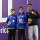 Pódio dos 200m borboleta de natação nos Jogos Pan-Americanos Júnior Assunção-2025, com Gustavo Saldo e Gabriel Moura