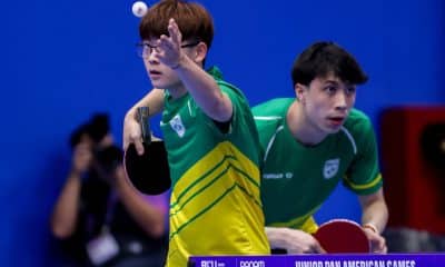 Leonardo Iizuka e Felipe Doti na disputa por equipes do tênis de mesa nos Jogos Pan-Americanos Júnior