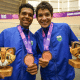 Luan Rodrigues e Pedro Freitas com o bronze do madison ciclismo de pista