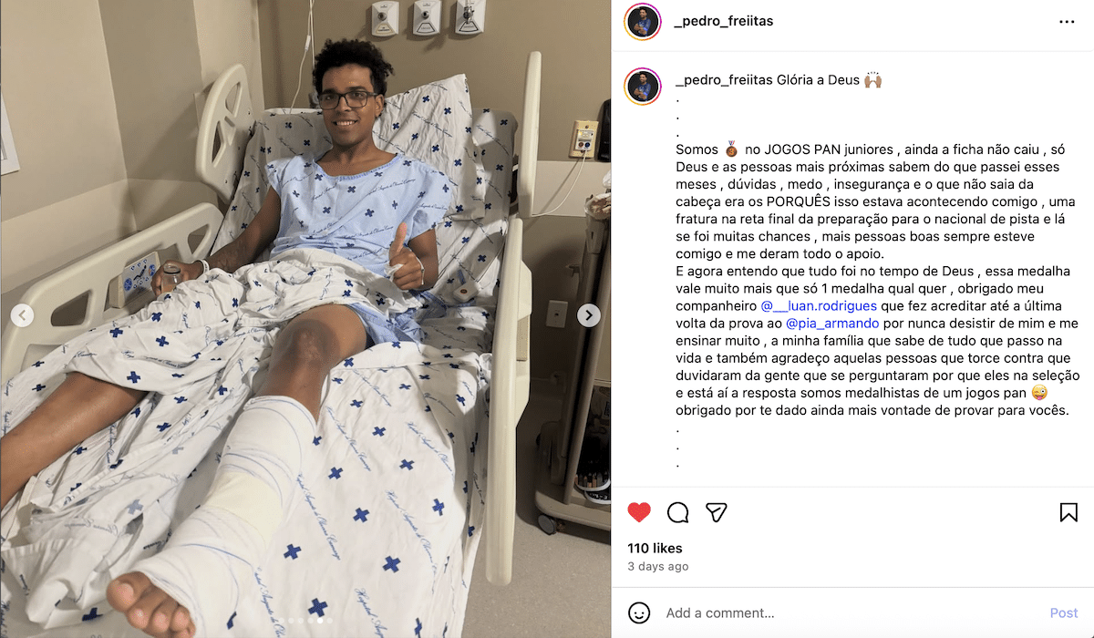 Pedro Freitas, bronze no madison do ciclismo de pista, fala sobre lesão no instagram