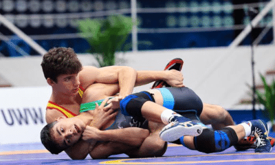 Caio Aron em ação com a seleção brasileira de Wrestling