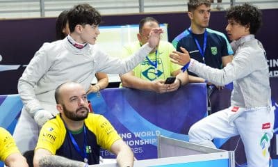 Marcus Pinto e Vince Liu no Mundial de Esgrima (Foto: Luca Pagliaricci/Bizzi Team/FIE)