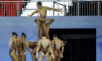 Bernardo Santos e Bernardo Barreto na disputa do acrobatico do nado artístico no Mundial de Esportes Aquáticos de 2025