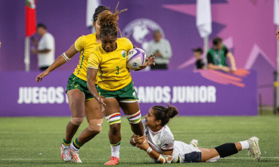 Raylanne Nascimento em jogo das Yarinhas do rugby sevens nos Jogos Pan-Americanos Júnior Assunção-2025
