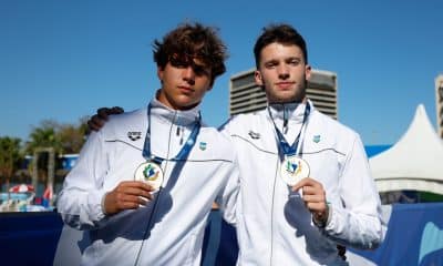 Victor Molin e Gabriel Perdigão conquistaram a medalha de ouro para o Brasil (Foto: Satiro Sodré/CBDA)