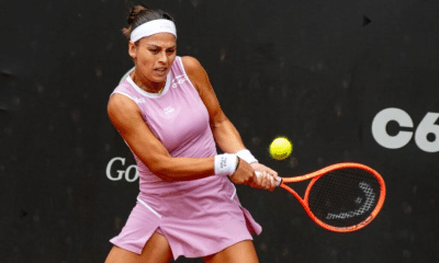 Carol Meligeni em ação durante o ITF W35 de São Paulo