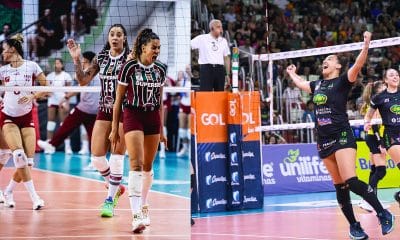 Na imagem, comemorações de Fluminense e Maringá, times que fazem abertura da Superliga feminina.