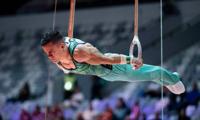 Caio Souza se apresenta nas argolas no Mundial de ginástica artística