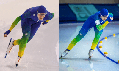 Julia de Vos e Larissa Paes competem na patinação de velocidade
