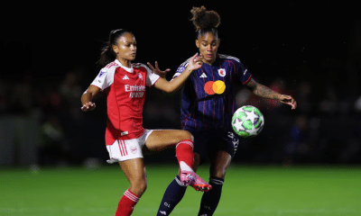 Tarciane no jogo entre Lyon e Arsenal na Champions League de futebol feminino