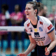 Maria Khaletskaya do Minas comemora ponto contra Maringá na Superliga Feminina de vôlei
