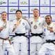 Na imagem, o pódio da categoria até 66 kg, com Ronald Lima, ao centro com a medalha de ouro.