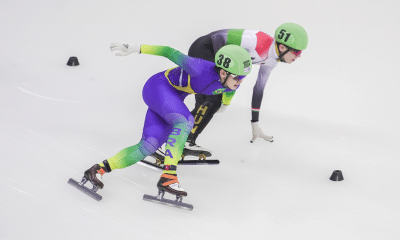 Lucas Koo no circuito Mundial de patinação de velocidade short track em dordrecht na Holanda