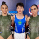Arthur, Gabriela e Eduarda, da Ginástica de Trampolim Júnior.