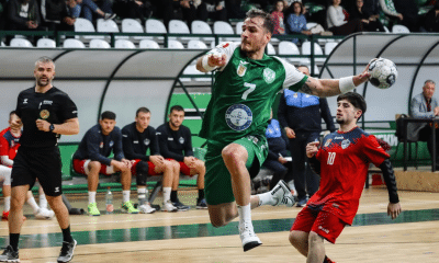Rudolph em quadra pelo Eurofarm Pelister na Champions League de handebol masculino