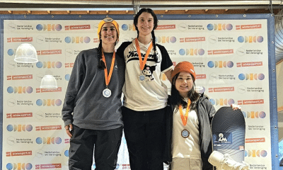 Vitória Machado no pódio da Copa Europeia de Parasnowboard