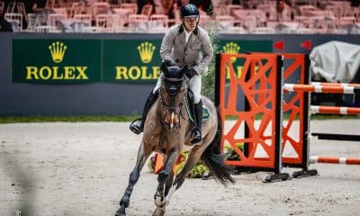 Na imagem, Stephan Barcha e seu cavalo, Chevaux Primavera Império Egípcio, contornando o trajeto e seguindo para o obstáculo.