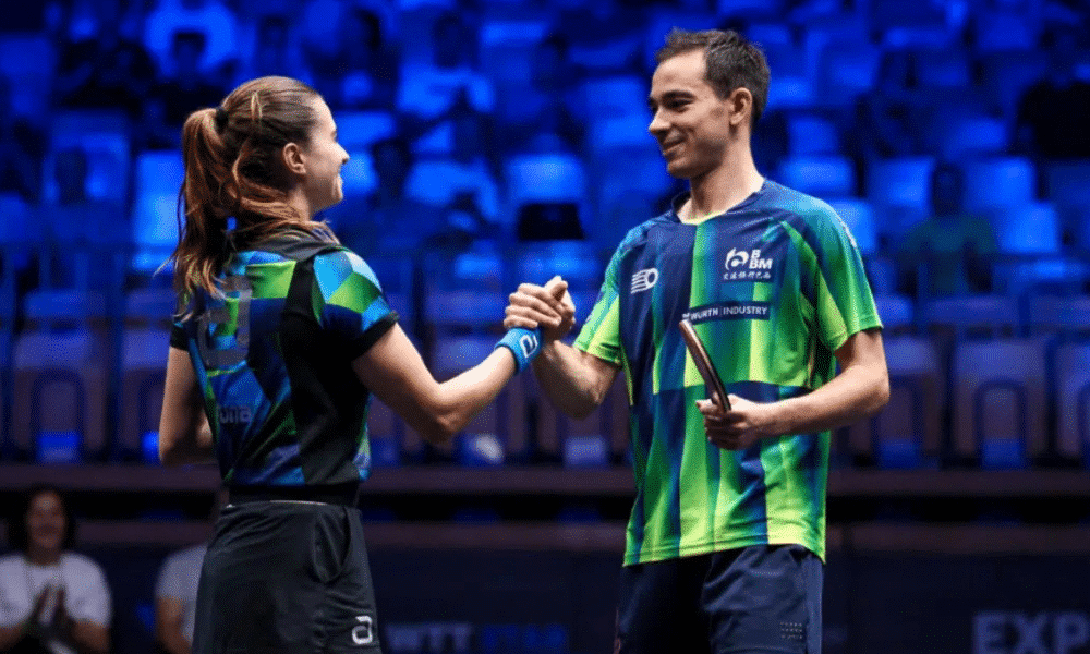 Hugo Calderano e Bruna Takahashi estrearam com derrota nas duplas mistas do WTT Finals (Foto: WTT)