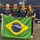 Renato Gallego ao lado dos atletas Diego Gobbi, Pedro Mometto e Laura Silva Brasil Copa do Mundo de Squash índia