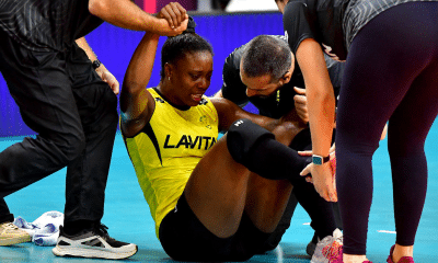 Morgahn Fingall torce o tornozelo em jogo do Dentil Praia Clube no Mundail de Clubes de vôlei feminino