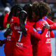 Jogadoras do PSG comemoram gol na Liga Francesa de futebol feminino