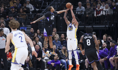 Na imagem, Gui Santos arremessando a bola pelo o Golden State Warriors contra o Utah Jazz pela NBA