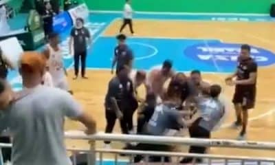 Na imagem, um dos momentos da confusão de dirigentes do Pato Basquete, que terminou com punição da LNB.